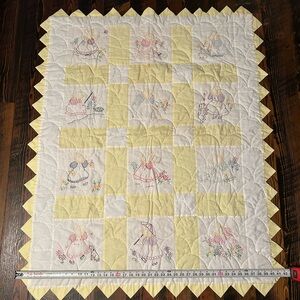 Handmade Yellow and White Patchwork Quilt